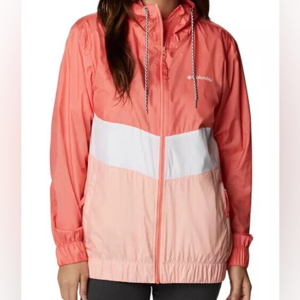 Columbia Coral and White Windbreaker